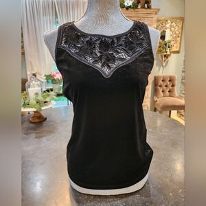 NWT WHBM velvety and lacey black XS dressy top